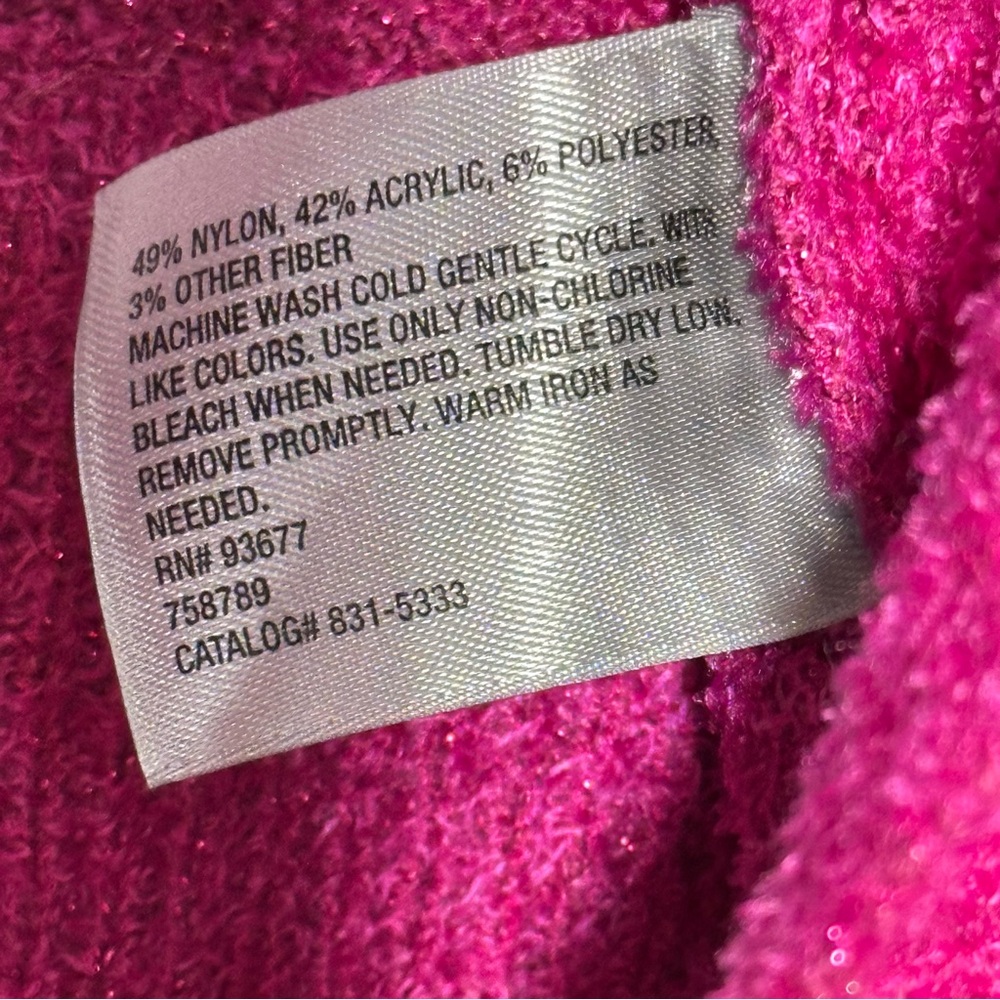 Worthington Fuchsia Scoop Neck Fuzzy Pink Shimmer Sweater Small Blouson Sleeve - Picture 9 of 13